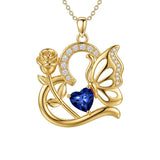 14K Gold Plated Heart Birthstone Rose Mom Butterfly Pendant Necklace for Women