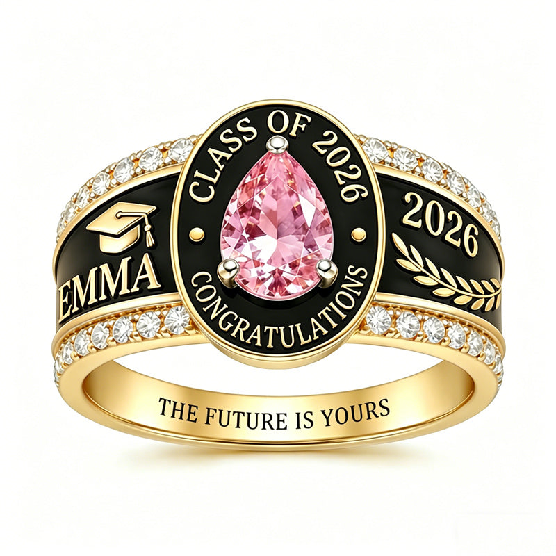 Sterling Silver Personalized Birthstone Class Ring Graduation Gifts for Women
