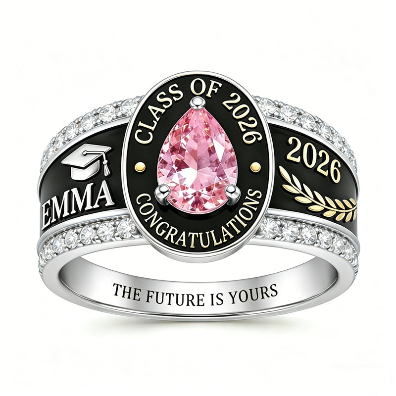 Sterling Silver Personalized Birthstone Class Ring Graduation Gifts for Women