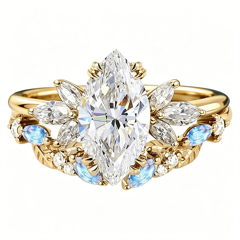 Sterling Silver 10K 14K 18K Gold 1CT-4CT Heart Round Teardrop Oval Moissanite Engagement Rings Set for Women