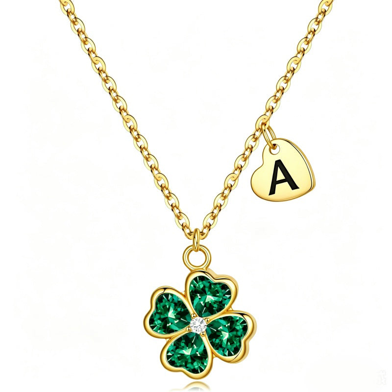 14K Gold Plated Initial Four Leaf Clover Pendant Necklace