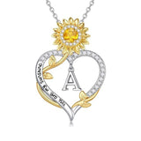 14K Gold Plated Initial Sunflower Pendant Necklace Engraved with You Are My Sunshine