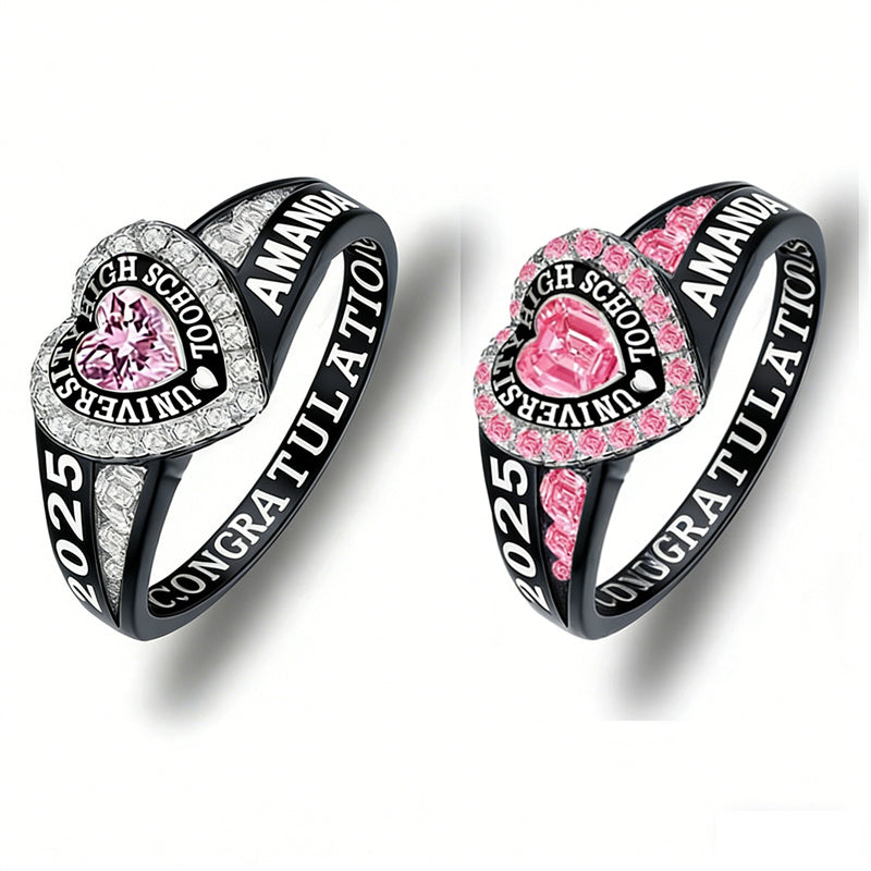 Copper Personalized Birthstone Engraved Class Rings for Women, College Senior High School Ring