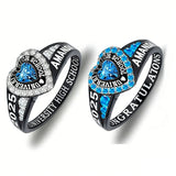 Sterling Silver Personalized Birthstone Engraved Class Rings for Women, College Senior High School Ring