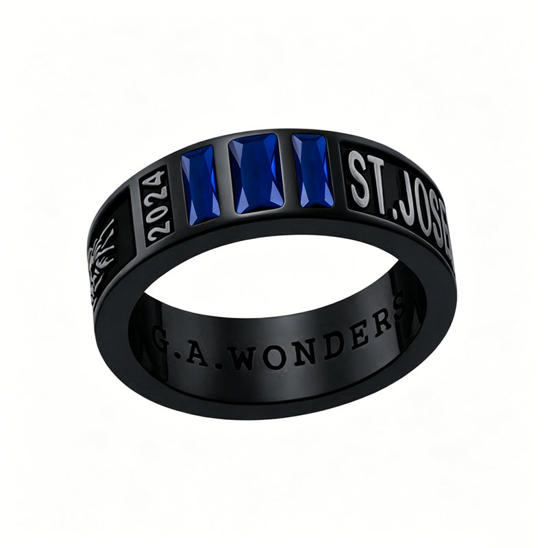 Sterling Silver 10K 14K 18K Gold Personalized Birthstone Pattern Class Ring for Men