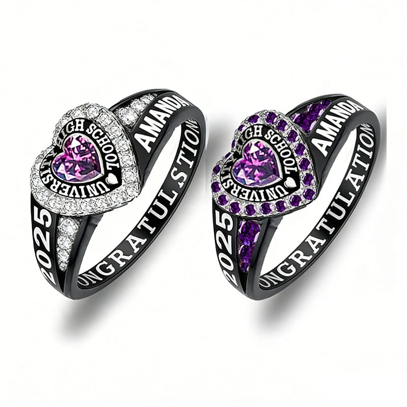 Sterling Silver Personalized Birthstone Engraved Class Rings for Women, College Senior High School Ring