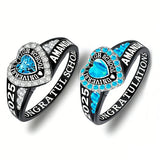 Sterling Silver Personalized Birthstone Engraved Class Rings for Women, College Senior High School Ring