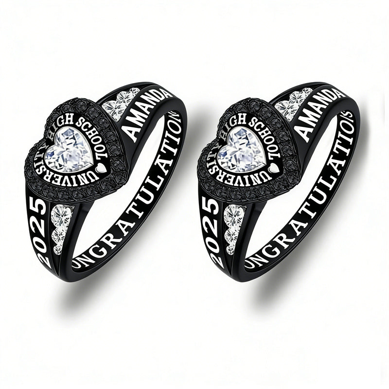 Sterling Silver Personalized Birthstone Engraved Class Rings for Women, College Senior High School Ring