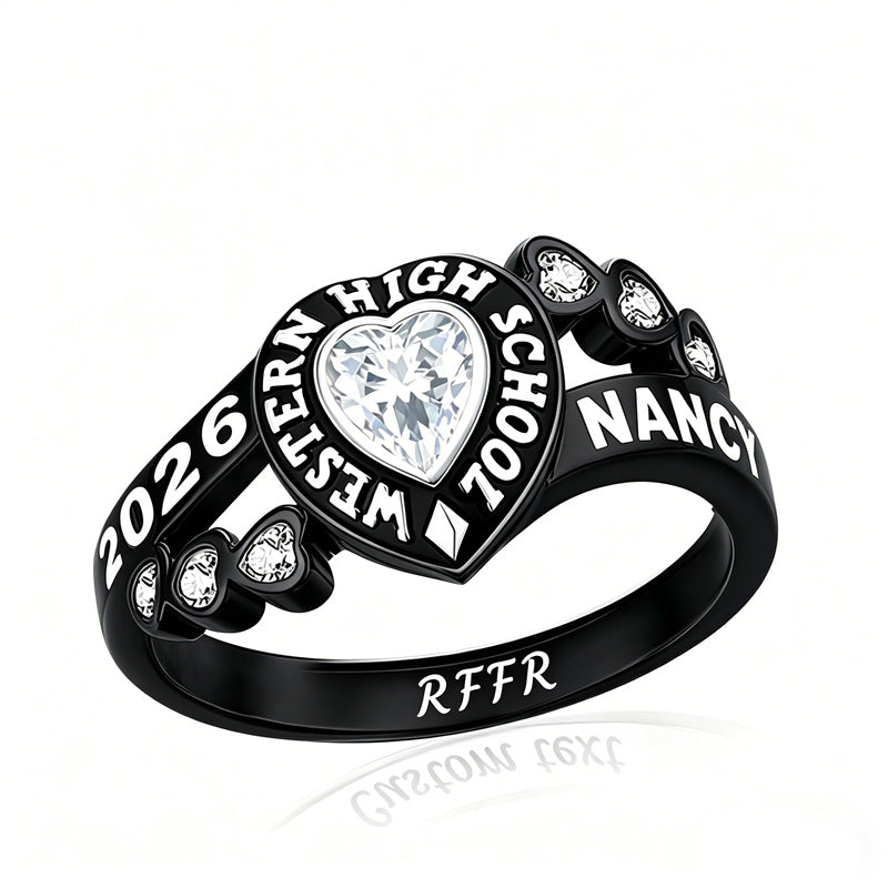 Sterling Silver Personalized Birthstone Engraved Class Rings for Women, College Senior High School Ring