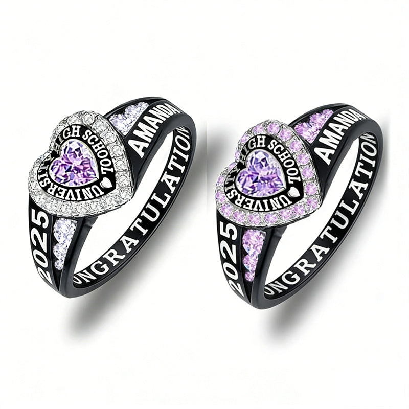 Copper Personalized Birthstone Engraved Class Rings for Women, College Senior High School Ring