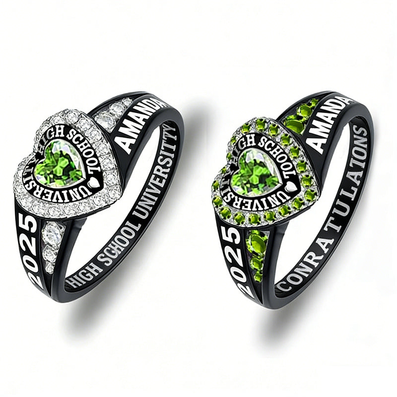 Copper Personalized Birthstone Engraved Class Rings for Women, College Senior High School Ring