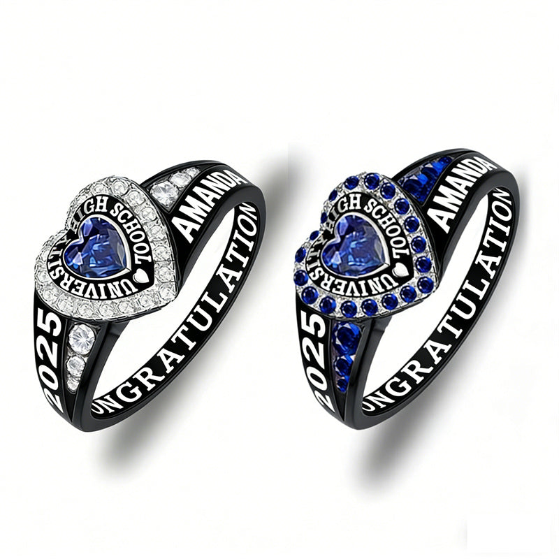 Sterling Silver Personalized Birthstone Engraved Class Rings for Women, College Senior High School Ring
