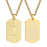 14K Gold Plated American Flag Dog Tag Cross Necklace for Men