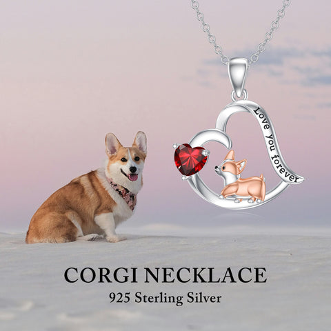 Sterling Silver Birthstone Corgi Pendant Necklace
