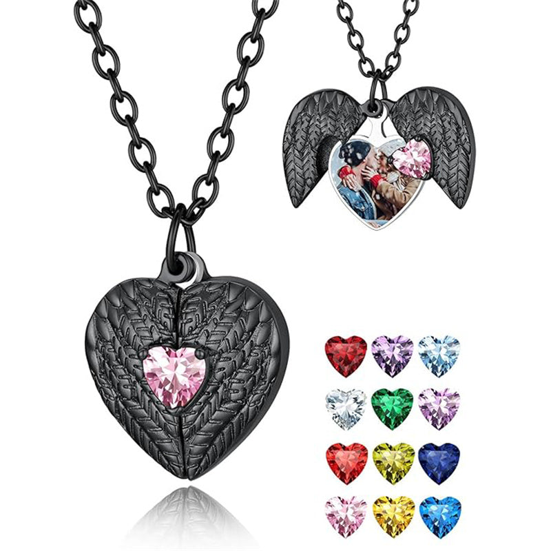 Copper Personalized Bitrthstone Photo Heart Pendant Necklace