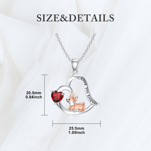 Sterling Silver Birthstone Corgi Pendant Necklace