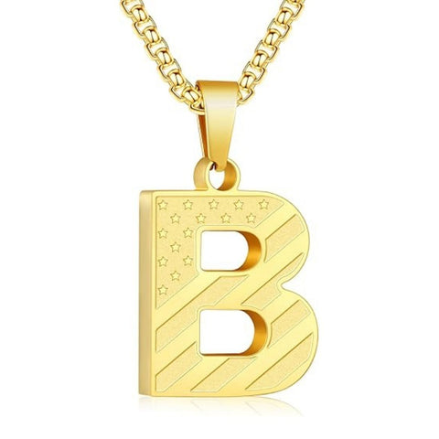 14K Gold Plated American Flag Initial Pendant Necklace for Men