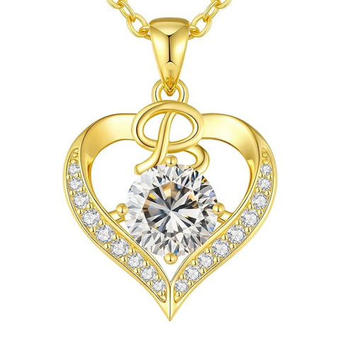 14K Gold Plated Initial Love Heart 2 Carat Moissanite Necklaces for Women Christmas Anniversary Birthday Present Gifts