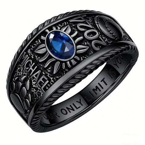 Sterling Silver 10K 14K 18K Gold Custom Birthstone Pattern Class Ring for Men