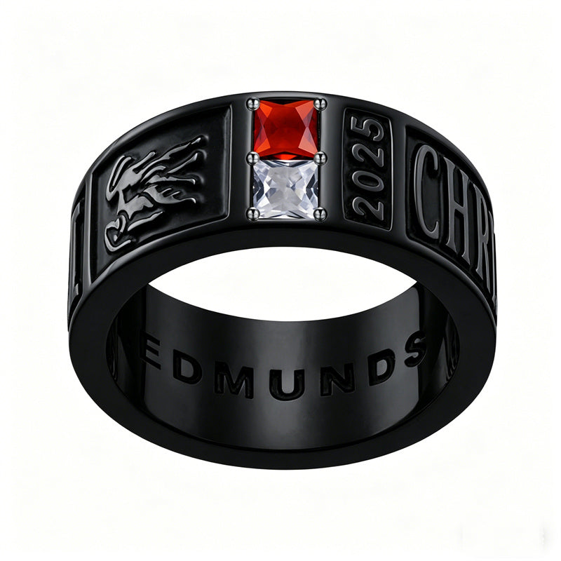 Sterling Silver 10K 14K 18K Gold Personalized Birthstone Pattern Class Ring for Men