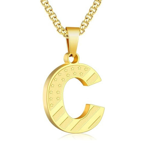 14K Gold Plated American Flag Initial Pendant Necklace for Men
