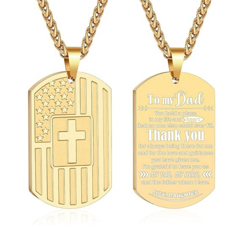 14K Gold Plated American Flag Dog Tag Cross Necklace for Men