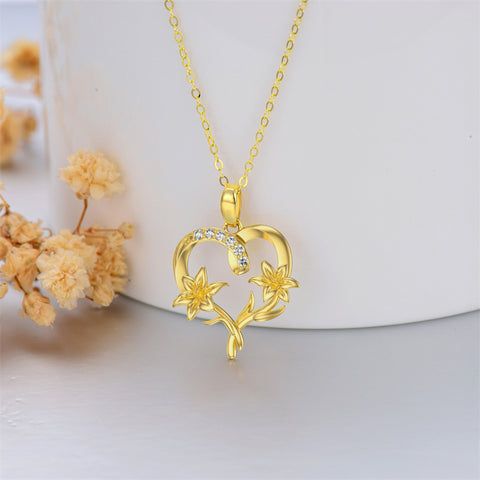 14k Gold Flower Necklace for Women, Flower Pendant Birth Flower Necklace Birthday Mothers Day Gift for Mother Wife Girlfriend 16+2 inch