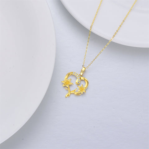 14k Gold Birth Flower Pendant Necklace