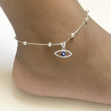 Evil Eye Anklet Sterling Silver Beaded Ankle Bracelet Protection Anklet