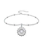 Moonstone Sunflower Anklet Sterling Silver Beaded Flower Ankle Bracelet