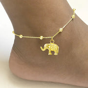 Elephant Anklet Gold Plated Sterling Silver Beaded Ankle Bracelet Good Luck Charm Jewelry