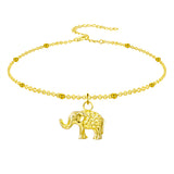 Elephant Anklet Gold Plated Sterling Silver Beaded Ankle Bracelet Good Luck Charm Jewelry