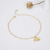 Elephant Anklet Gold Plated Sterling Silver Beaded Ankle Bracelet Good Luck Charm Jewelry