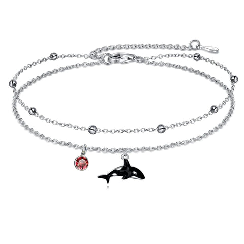 925 Sterling Silver Orca Whale Anklet Dauble Chain Jewelry Brithday Gifts for Women Girls