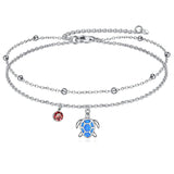 925 Sterling Silver Sea Turtle Anklet Dauble Chain Jewelry Brithday Gifts for Women Girls