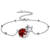 Cat Bracelet/ Anklet With Birthstone 925 Sterling Silver Cat  Gift For Women Daughter Mother