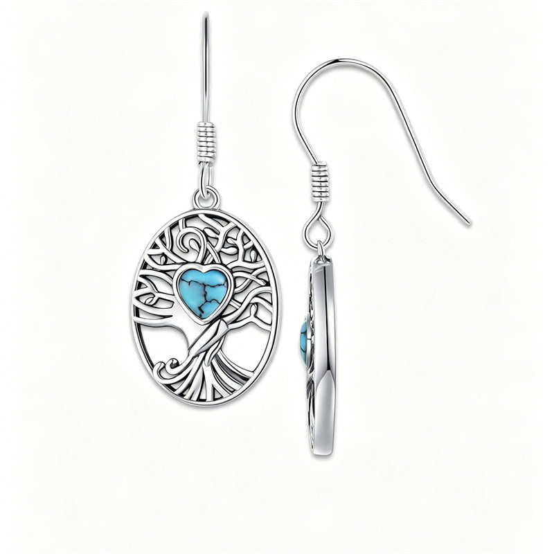 Sterling Silver Vintage Moonstone Turquoise Lotus Tree of Life Hummingbird Butterfly Drop Earrings