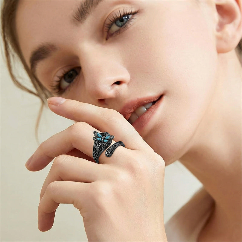 Sterling Silver Oxidized Dragonfly Butterfly Hummingbird Sea Turtle Anchor Cross Tree of Life Sunflower Spoon Ring