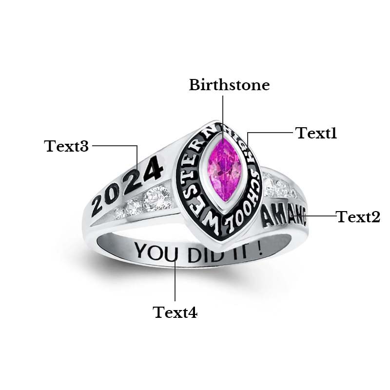 Sterling Silver 2026 Personalized Birthstone  Engraved Graduation Ring for Women