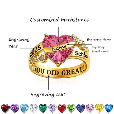 Copper Custom Birthstone  Name  Class Ring for Women
