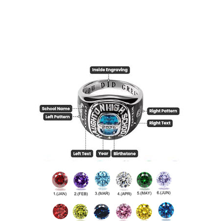 Copper Personalized Birthstone Engraved Class Ring High School College University Graduation Gift