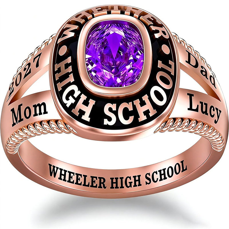 Sterling Silver Personalized Birthstone Engraved 2026 High School College Graduation Class Ring