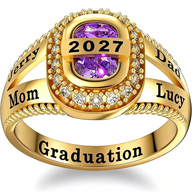 Sterling Silver Customizable Birthstone Engraved High School College Graduation Class Ring