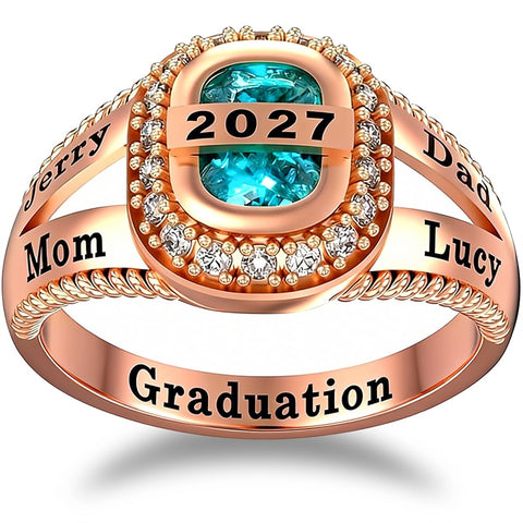 Sterling Silver Customizable Birthstone Engraved High School College Graduation Class Ring