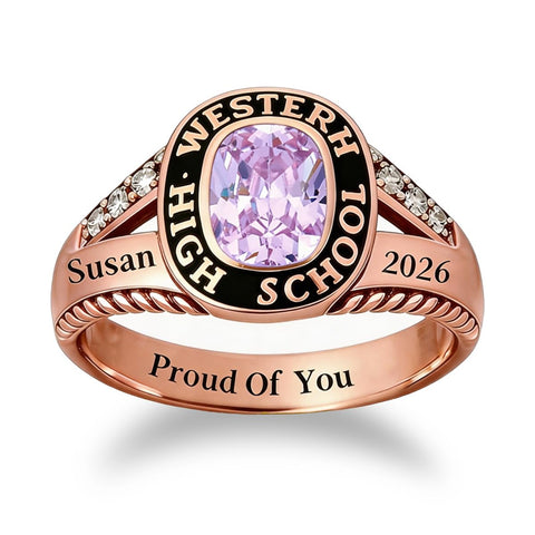 Sterling Silver Customizable Birthstone Engraved 2026 High School College Graduation Class Ring