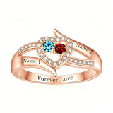 10K 14K 18K Gold Personalized 2 Birthstones Engraved Ring Mother's Day Gift