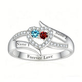 10K 14K 18K Gold Personalized 2 Birthstones Engraved Ring Mother's Day Gift