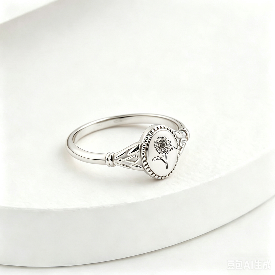 925 Sterling Silver Birth Flower Ring Vintage Flower Signet Ring Mother's Day Gift