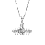 Sterling Silver Weightlifting Dumbell Necklace Barbell Fitness Gym Trainer Charm Pendant