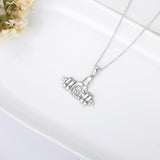 Sterling Silver Weightlifting Dumbell Necklace Barbell Fitness Gym Trainer Charm Pendant